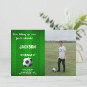 緑とラインサッカー誕生日招待状w phot 招待状 (スタンド正面)