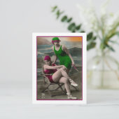 緑とラズベリースーツの入浴美しい ポストカード (スタンド正面)