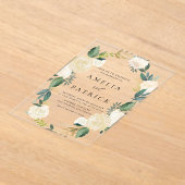 緑とロマンチックにミュートされたフローラ結婚リース アクリル招待状 (レイダウン)