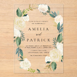 緑とロマンチックにミュートされたフローラ結婚リース アクリル招待状