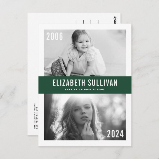 緑と今の写真コラージュ卒業 ポストカード (正面/裏面)