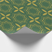緑と伝統的金ゴールドのクリスマスパターン ラッピングペーパー (角)