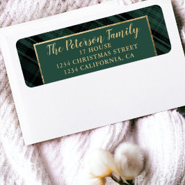 緑と伝統的金ゴールド素朴の格子状のクリスマス ラベル