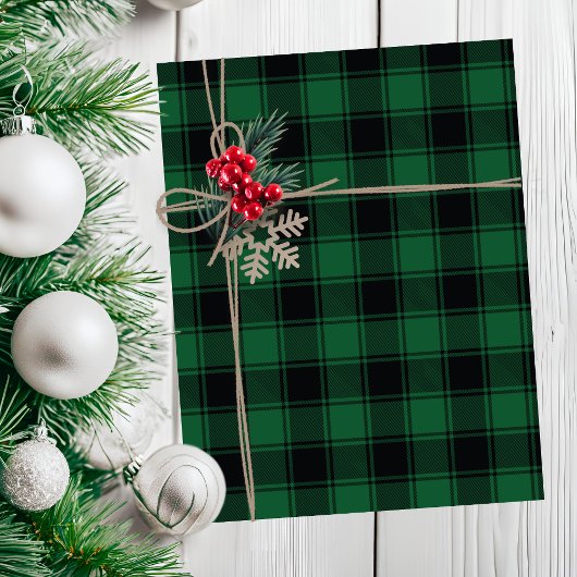 緑と伝統的黒バッファロータータンチェックプレイド 薄葉紙