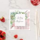 緑と多肉植物バラ金ゴールド エレガント スタンダードカクテルナプキン (インサイチュ)