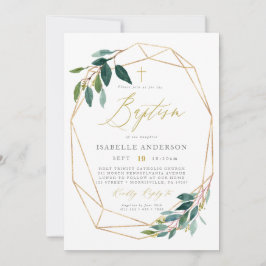 緑と幾何学模様のバプテスマの招待 招待状