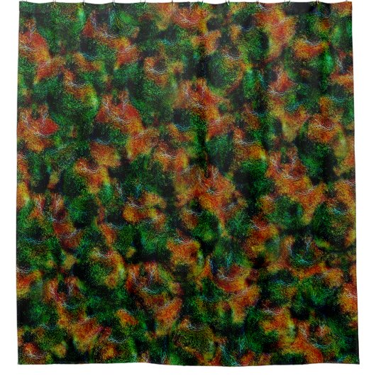 緑と強いオレンジ色のベルガモット肌の質感 シャワーカーテン (正面)