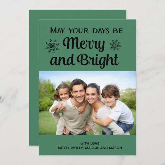 緑と明メリーるい写真のクリスマスカード シーズンカード (正面/裏面)