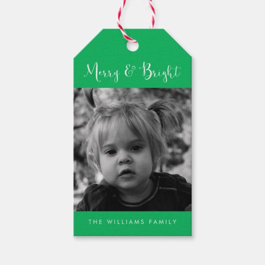 緑と明メリーるい写真クリスマス ギフトタグ (正面)
