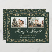 緑と明メリーるい家族写真クリスマス シーズンカード (正面/裏面)