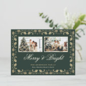緑と明メリーるい家族写真クリスマス シーズンカード (スタンド正面)