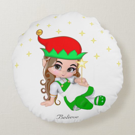緑と星の服を着たクリスマスの妖精 ラウンドクッション (裏面)