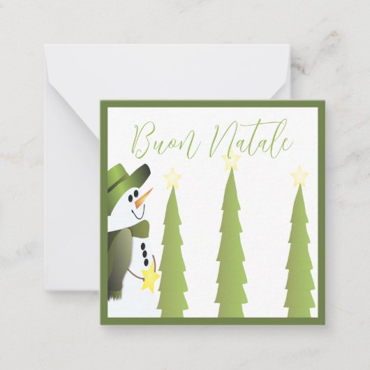 緑と星の雪だるま ノートカード (正面)