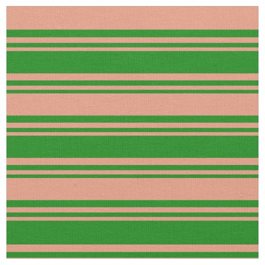 緑と暗いサーモンのライン/ストライプパターン ファブリック (クローズアップ)