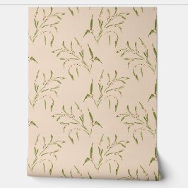 緑と果実の枝植物性クリームピーチ 壁紙