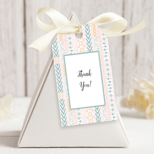 緑と桃の幾何学的 ギフトタグ