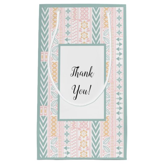 緑と桃の幾何学的 スモールペーパーバッグ (正面)