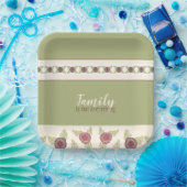 緑と梅のピンク ペーパープレート (パーティー)