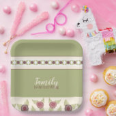 緑と梅のピンク ペーパープレート (パーティー)