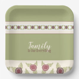 緑と梅のピンク ペーパープレート