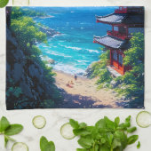緑と海の道 キッチンタオル (折り畳み)