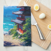 緑と海の道 キッチンタオル (四つ折り)