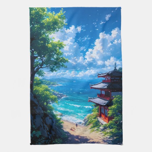 緑と海の道 キッチンタオル (縦)
