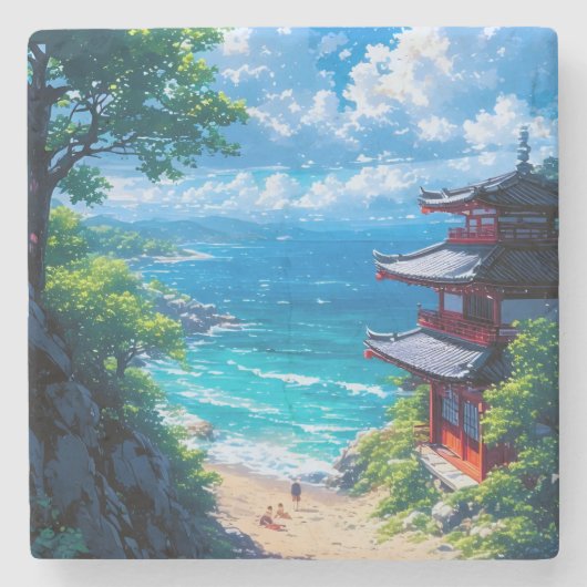 緑と海の道 ストーンコースター (正面)
