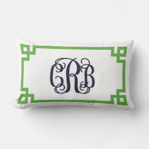 緑と海軍ギリシャ鍵スクリプトMonogram CRB ランバークッション