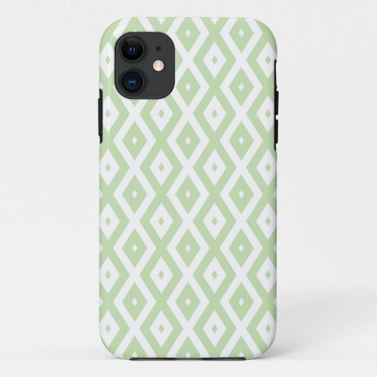 緑と淡い色の白のダイヤモンドパターン Case-Mate iPhoneケース (裏面)