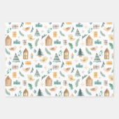 緑と淡い色の金ゴールドスカンジナビアのクリスマスパターン ラッピングペーパーシート (正面3)