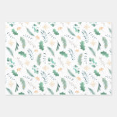 緑と淡い色の金ゴールドスカンジナビアのクリスマスパターン ラッピングペーパーシート (正面)