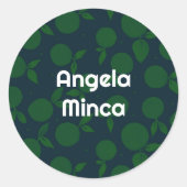 緑と濃い青の柑橘類名丸シール ラウンドシール (正面)