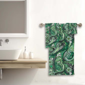 緑と灰色のペイズリーパターン バスタオルセット