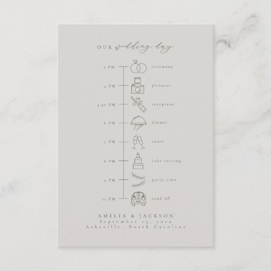 緑と灰色の結婚イベントの時間帯順 エンクロージャーカード (正面)