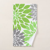 緑と灰色の菊の花柄 バスタオルセット (ハンドタオル)