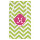 緑と熱ピンクのジグザグ模様モノグラム スモールペーパーバッグ (正面)