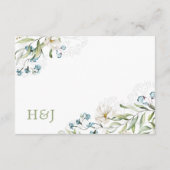 緑と白い花のエレガントな結婚式 エンクロージャーカード (裏面)