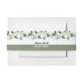 緑と白い花の結婚枝 招待状ベリーバンド