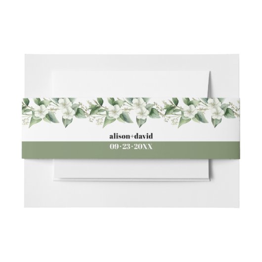 緑と白い花の結婚枝 招待状ベリーバンド (正面例)