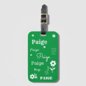 緑と白い花、荷物カスタマイズタグ付き ラゲッジタグ (正面縦)