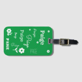 緑と白い花、荷物カスタマイズタグ付き ラゲッジタグ (正面横)