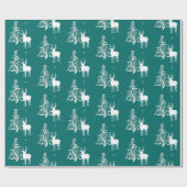 緑と白に様式化された木を持つ白い鹿 ラッピングペーパー (フラット)
