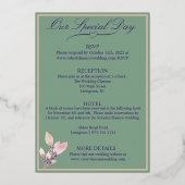 緑と白に紫の結婚花 箔招待状 (裏面)