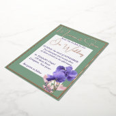 緑と白に紫の結婚花 箔招待状 (回転した状態)