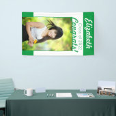 緑と白のおめでとうワンフォト卒業パーティー 横断幕 (トレードショー)