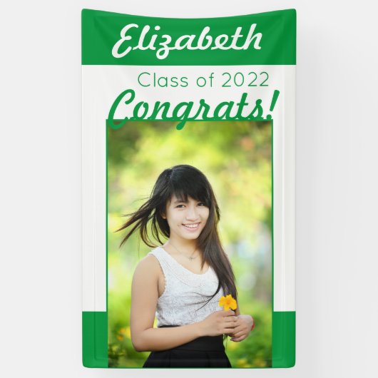 緑と白のおめでとうワンフォト卒業パーティー 横断幕 (縦)