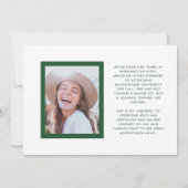 緑と白のおめでとう卒業2枚の写真卒業 案内状 (裏面)