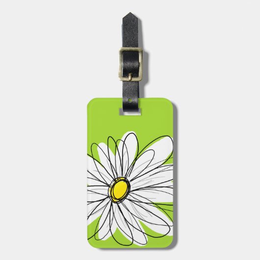 緑と白のお洒落デイジーとカスタム文字 ラゲッジタグ (正面縦)