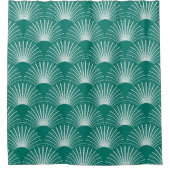 緑と白のアールデコパターン シャワーカーテン (正面)